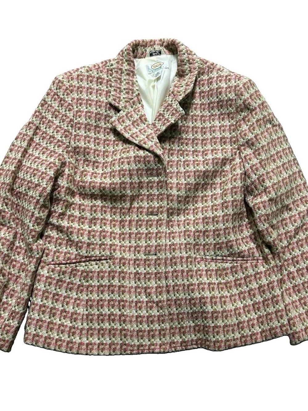 Women’s Talbots Petites Pink Green Suit Jacket Size 14
